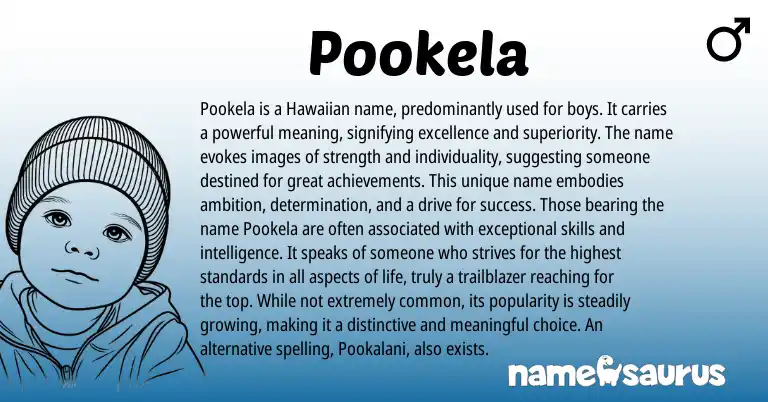 Infographic about Pookela name meaning, Pookela is a name from Hawaiian origin(s).