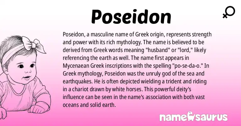 Infographic about Poseidon name meaning, Poseidon is a name from Greek Mythology, Greek - Greek Mythology, Greek origin(s).