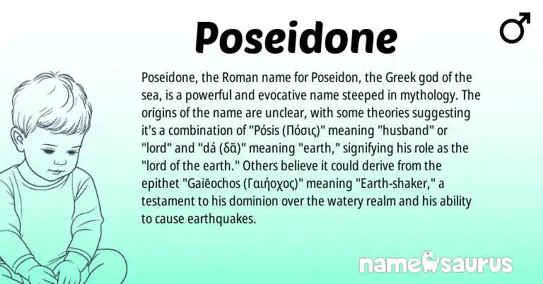Infographic about Poseidone name meaning, Poseidone is a name from Roman, Greek origin(s).