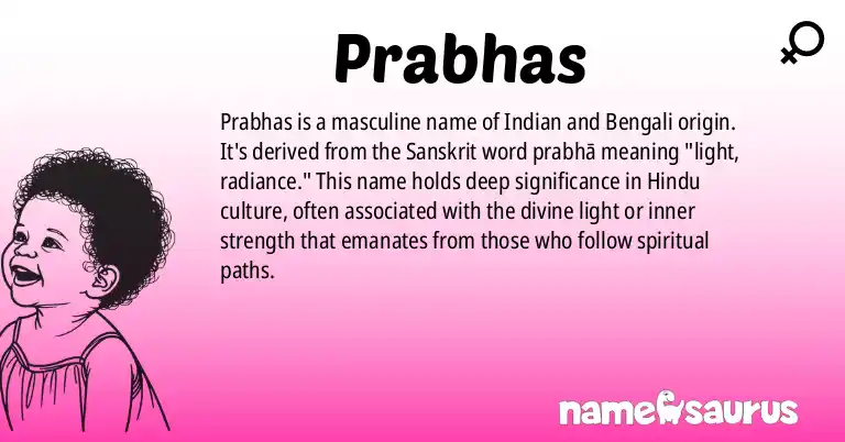 Infographic about Prabhas name meaning, Prabhas is a name from Indian, Bengali origin(s).