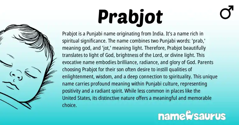 Infographic about Prabjot name meaning, Prabjot is a name from Indian, Punjabi origin(s).