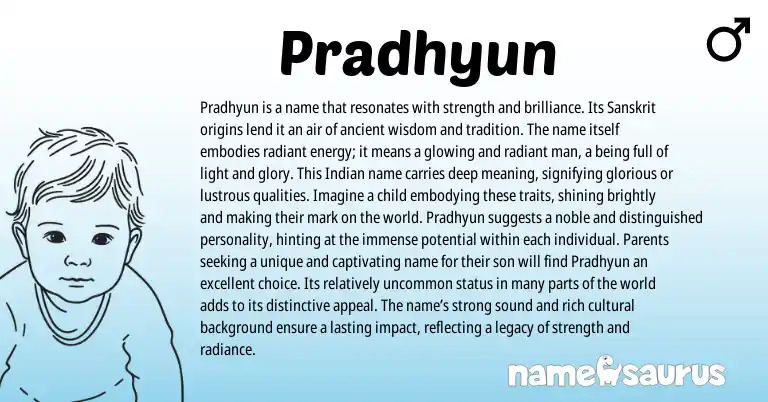 Infographic about Pradhyun name meaning, Pradhyun is a name from Indian, Sanskrit origin(s).