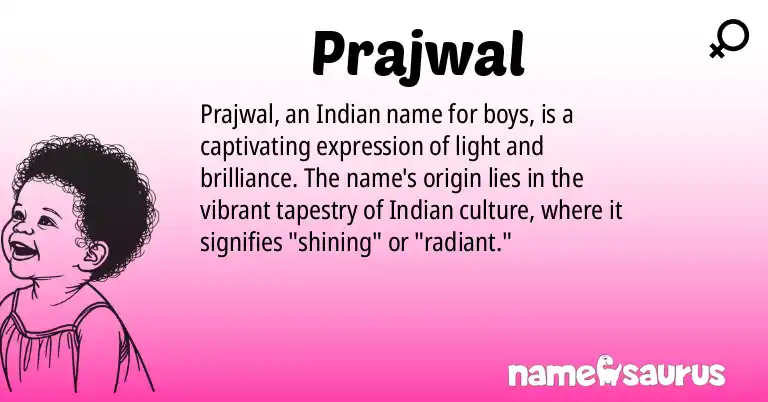 Infographic about Prajwal name meaning, Prajwal is a name from Indian origin(s).