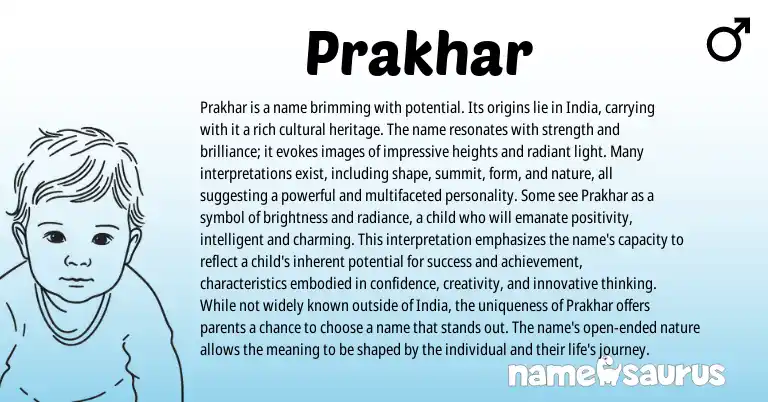 Infographic about Prakhar name meaning, Prakhar is a name from Indian, Sanskrit origin(s).