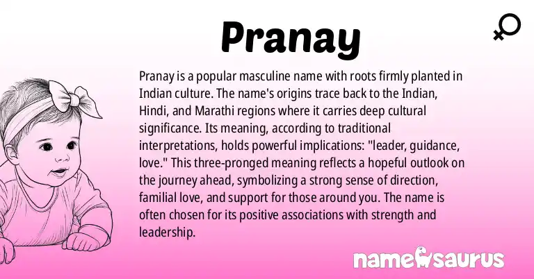 Infographic about Pranay name meaning, Pranay is a name from Indian, Hindi, Marathi origin(s).