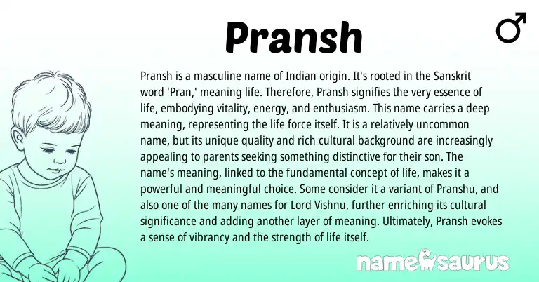 Infographic about Pransh name meaning, Pransh is a name from Indian, Sanskrit origin(s).