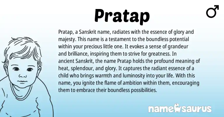 Infographic about Pratap name meaning, Pratap is a name from Sanskrit origin(s).