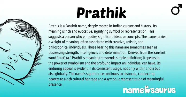 Infographic about Prathik name meaning, Prathik is a name from Indian, Sanskrit, Hindi origin(s).