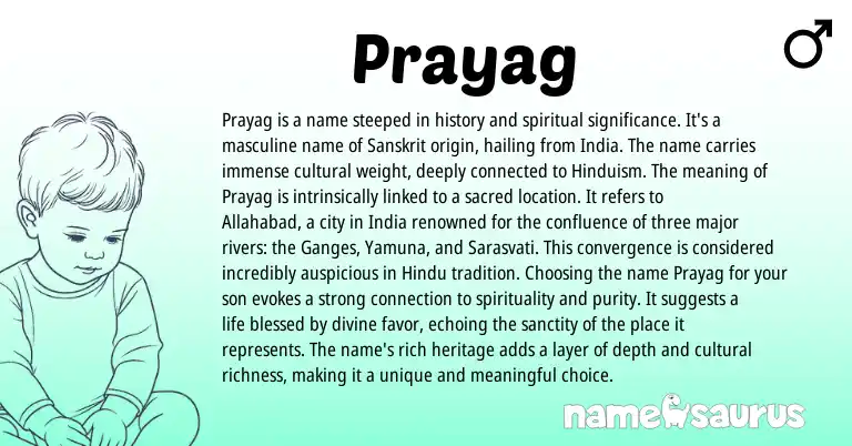 Infographic about Prayag name meaning, Prayag is a name from Sanskrit, Hinduism origin(s).