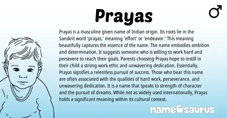 Infographic about Prayas name meaning, Prayas is a name from Indian, Sanskrit origin(s).