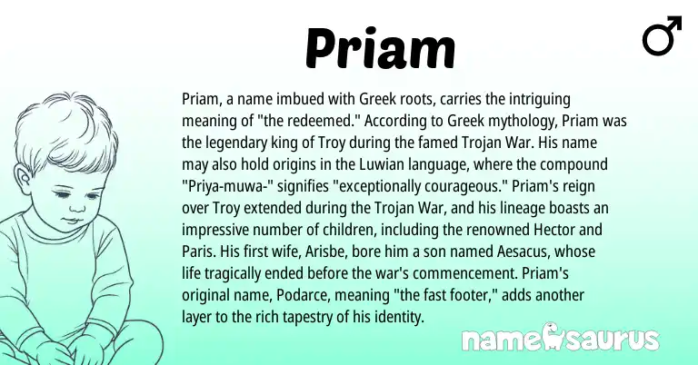 Infographic about Priam name meaning, Priam is a name from Greek origin(s).
