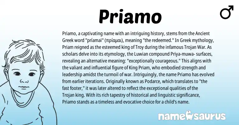 Infographic about Priamo name meaning, Priamo is a name from Ancient Greek, Greek origin(s).