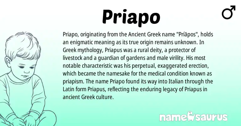 Infographic about Priapo name meaning, Priapo is a name from Ancient Greek, Latin, Italian, Greek origin(s).