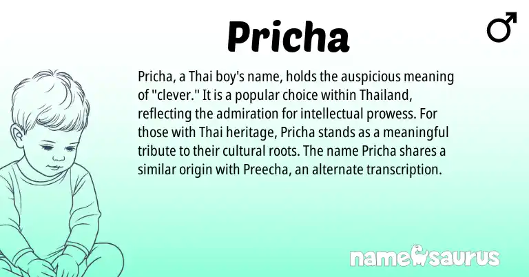Infographic about Pricha name meaning, Pricha is a name from Thai origin(s).
