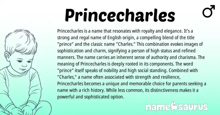 Infographic about Princecharles name meaning, Princecharles is a name from English origin(s).