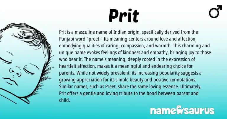 Infographic about Prit name meaning, Prit is a name from Hindi, Indian origin(s).