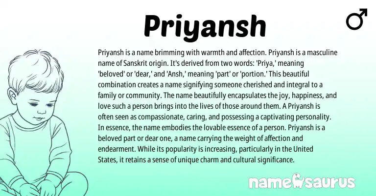 Infographic about Priyansh name meaning, Priyansh is a name from Hindi, Sanskrit origin(s).