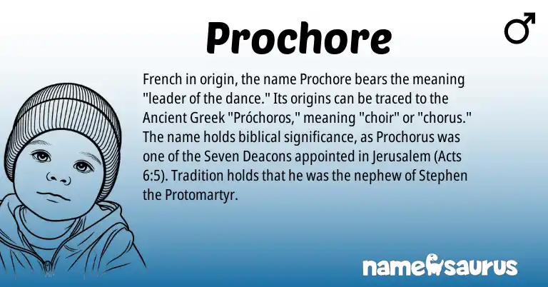 Infographic about Prochore name meaning, Prochore is a name from Ancient Greek, French origin(s).