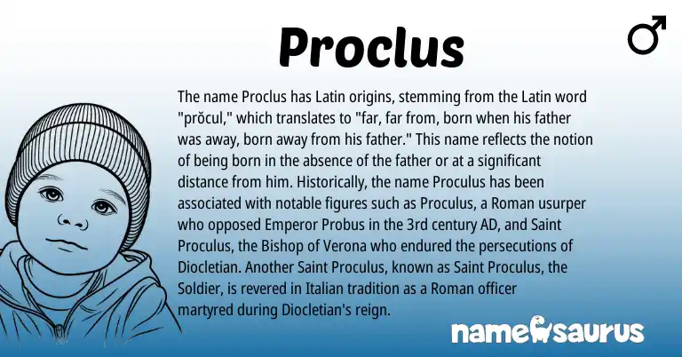 Infographic about Proclus name meaning, Proclus is a name from Roman, Latin, Italian origin(s).