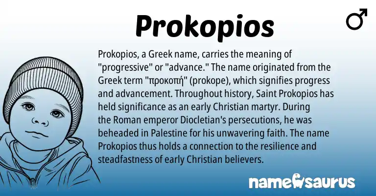 Infographic about Prokopios name meaning, Prokopios is a name from Palestine, Roman, Greek origin(s).