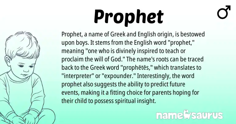 Infographic about Prophet name meaning, Prophet is a name from English, Greek origin(s).