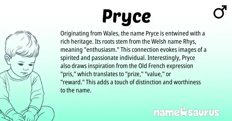 Infographic about Pryce name meaning, Pryce is a name from Welsh, Old French origin(s).