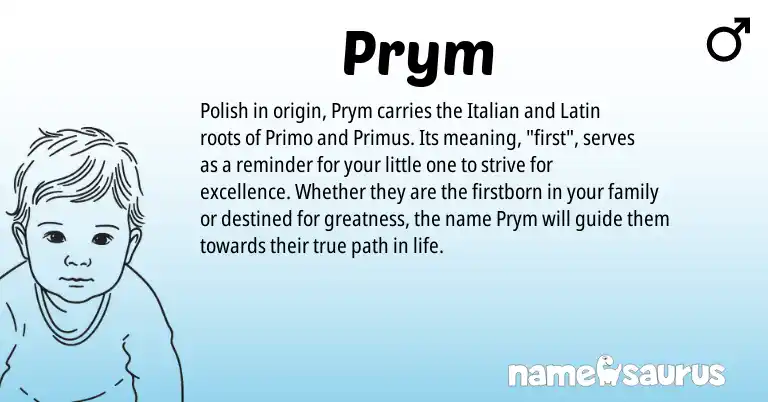 Infographic about Prym name meaning, Prym is a name from Polish, Latin, Italian origin(s).