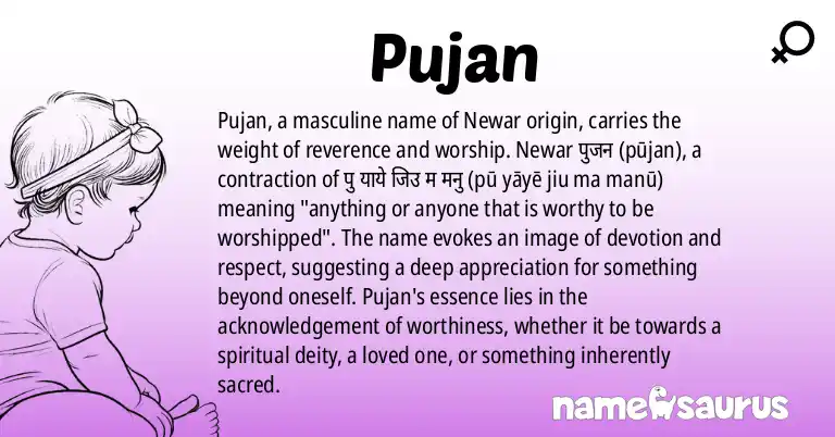 Infographic about Pujan name meaning, Pujan is a name from Newar origin(s).