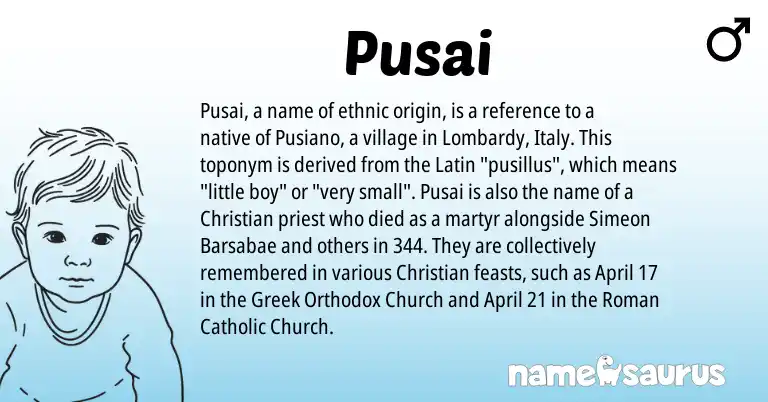 Infographic about Pusai name meaning, Pusai is a name from Roman, Latin, Greek origin(s).
