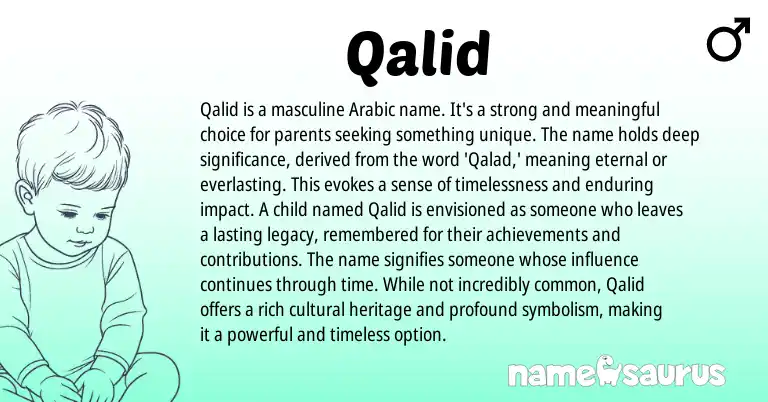 Infographic about Qalid name meaning, Qalid is a name from Arabic origin(s).