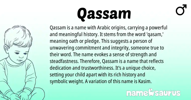 Infographic about Qassam name meaning, Qassam is a name from Arabic origin(s).