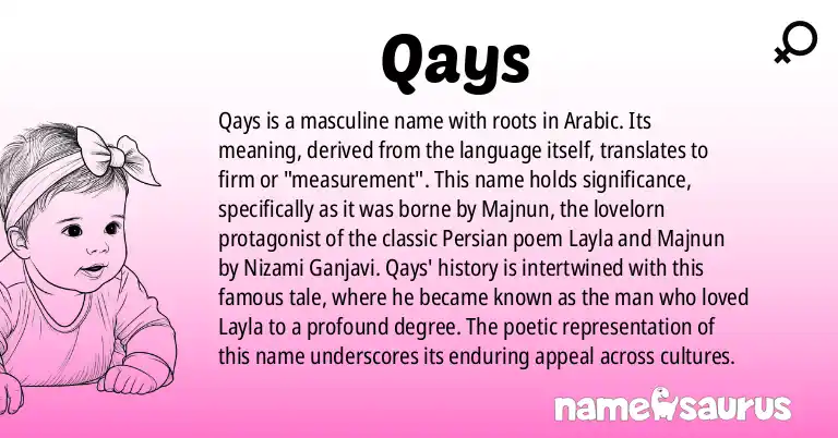 Infographic about Qays name meaning, Qays is a name from Arabic origin(s).