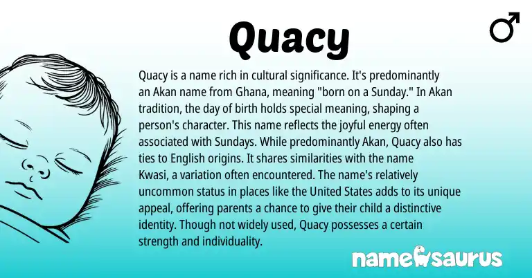 Infographic about Quacy name meaning, Quacy is a name from Akan, Ghanaian origin(s).