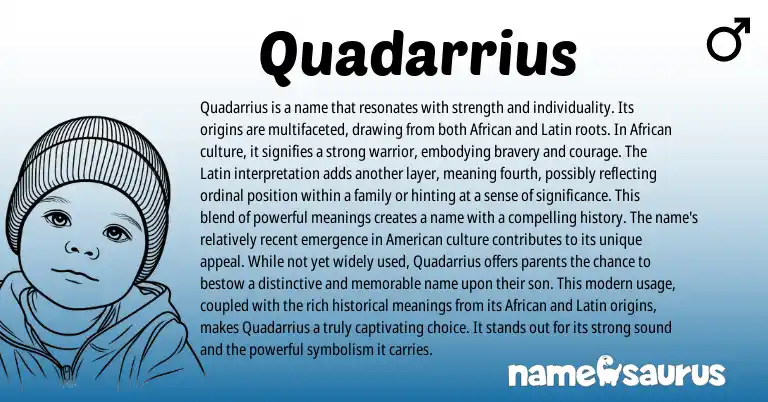 Infographic about Quadarrius name meaning, Quadarrius is a name from Latin, African, American origin(s).