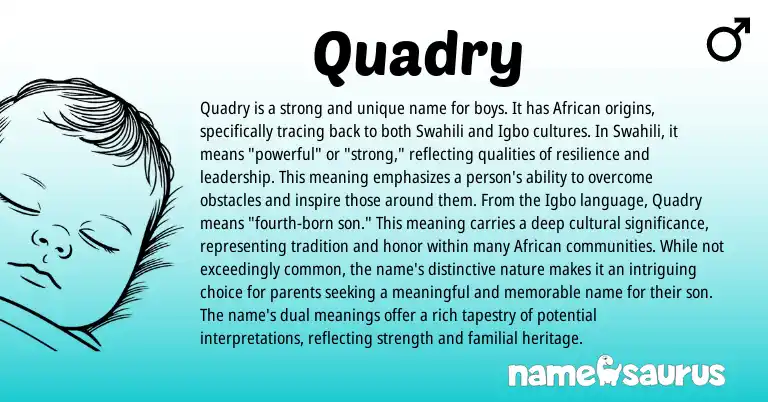 Infographic about Quadry name meaning, Quadry is a name from African, Swahili origin(s).