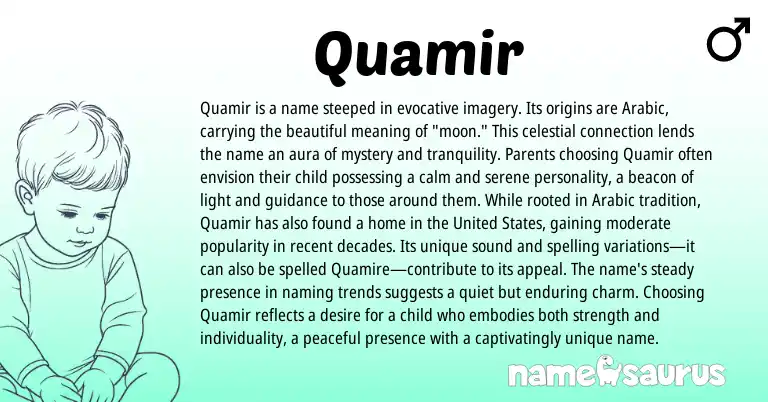 Infographic about Quamir name meaning, Quamir is a name from Arabic origin(s).