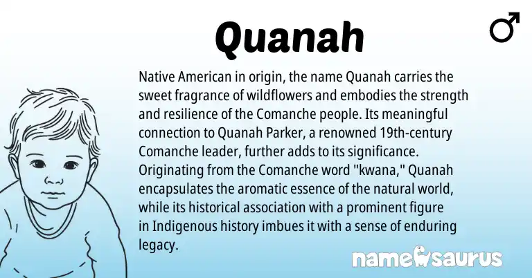 Infographic about Quanah name meaning, Quanah is a name from Native American, Comanche origin(s).