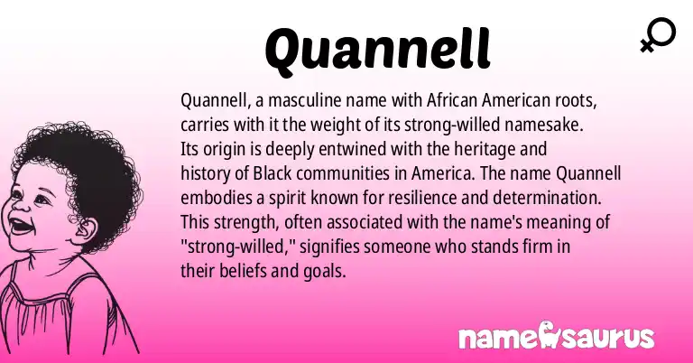 Infographic about Quannell name meaning, Quannell is a name from African American origin(s).