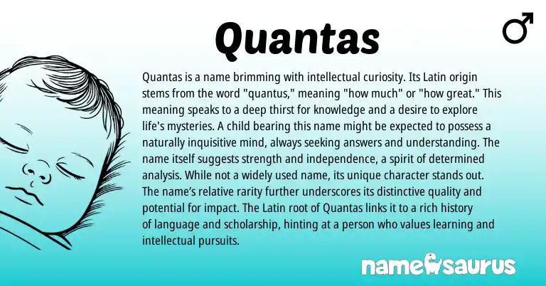 Infographic about Quantas name meaning, Quantas is a name from Latin origin(s).