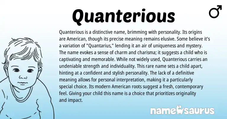 Infographic about Quanterious name meaning, Quanterious is a name from American origin(s).