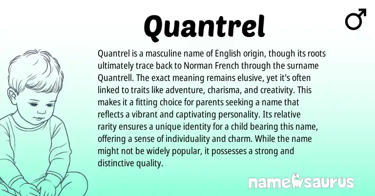 Infographic about Quantrel name meaning, Quantrel is a name from Norman, French, English origin(s).