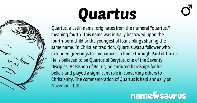 Infographic about Quartus name meaning, Quartus is a name from Christianity, Latin origin(s).