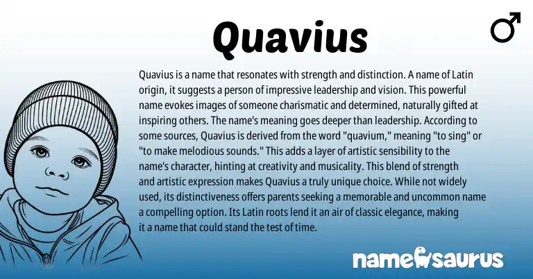 Infographic about Quavius name meaning, Quavius is a name from Latin origin(s).