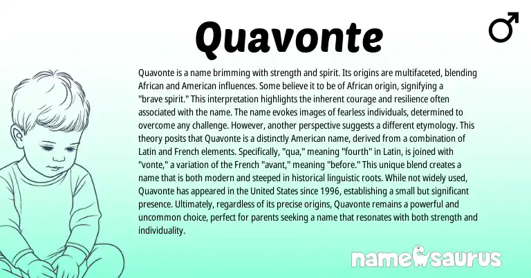 Infographic about Quavonte name meaning, Quavonte is a name from African origin(s).
