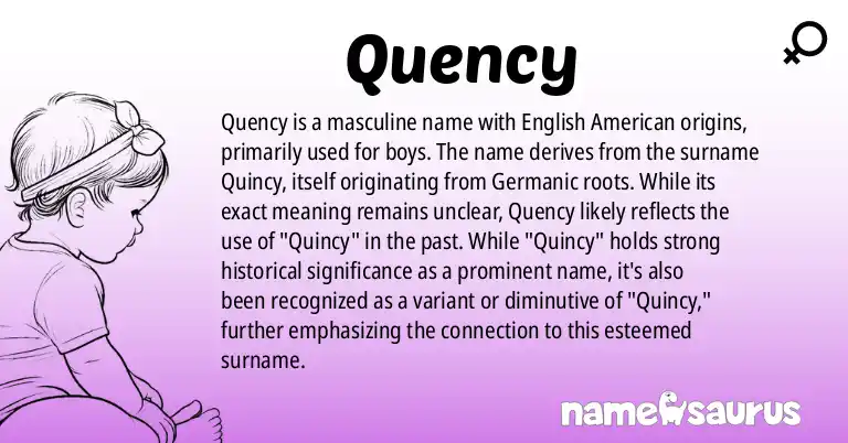 Infographic about Quency name meaning, Quency is a name from English (American) origin(s).