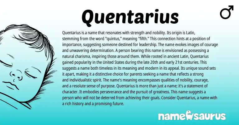 Infographic about Quentarius name meaning, Quentarius is a name from Latin origin(s).