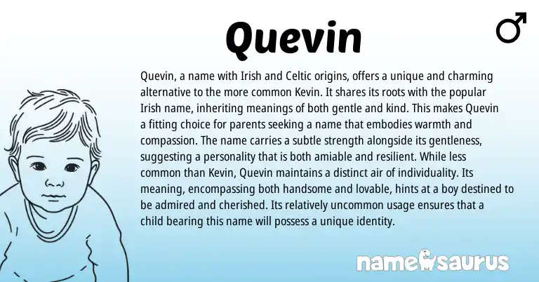 Infographic about Quevin name meaning, Quevin is a name from Celtic, Irish origin(s).