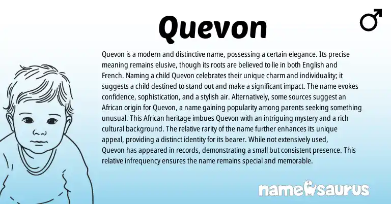 Infographic about Quevon name meaning, Quevon is a name from French, English origin(s).