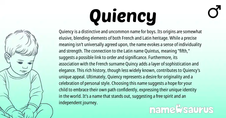 Infographic about Quiency name meaning, Quiency is a name from American origin(s).