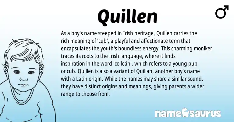 Infographic about Quillen name meaning, Quillen is a name from Irish, Latin origin(s).